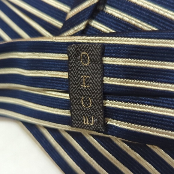 Echo Men's Navy/Gold Striped Italian Hand Made 100% Silk Tie - Picture 3 of 7